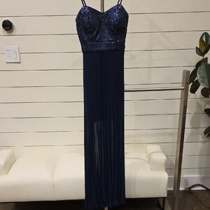 Cache Navy Sequin Sweetheart Maxi Dress
